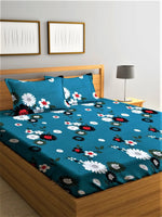 Home Sizzler Calm Care 144TC Microfibre Blue Double Bedsheet With 2 King Size Pillow Covers