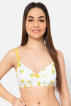 Padded Non-Wired Full Cup Lemon Print T-shirt Bra in White