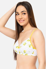 Padded Non-Wired Full Cup Lemon Print T-shirt Bra in White