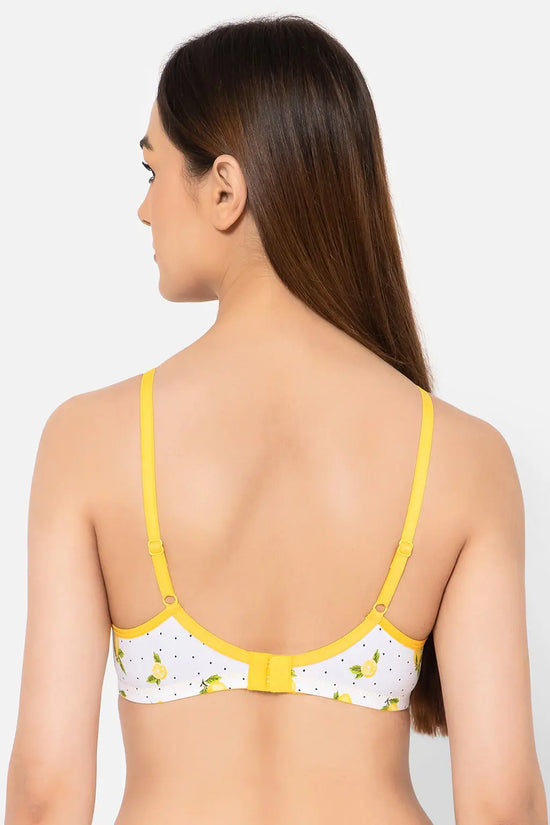 Padded Non-Wired Full Cup Lemon Print T-shirt Bra in White