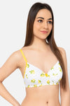 Padded Non-Wired Full Cup Lemon Print T-shirt Bra in White