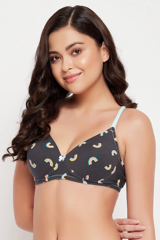 Padded Non-Wired Full Cup Rainbow Print Multiway T-shirt Bra in Dark Grey - Cotton