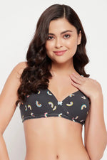 Padded Non-Wired Full Cup Rainbow Print Multiway T-shirt Bra in Dark Grey - Cotton