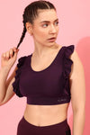 Medium Impact Ruffled Padded Active Sports Bra in Plum Colour