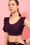 Medium Impact Ruffled Padded Active Sports Bra in Plum Colour