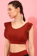 Medium Impact Ruffled Padded Active Sports Bra in Red