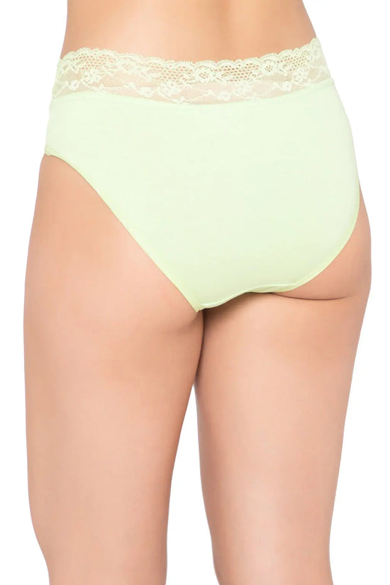 Mid Waist Hipster Panty with Lace Waist in Sage Green - Cotton