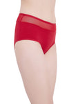 High Waist Hipster Panty in Red with Powernet Panel - Cotton