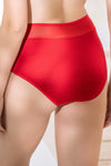 High Waist Hipster Panty in Red with Powernet Panel - Cotton