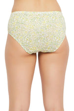 Mid Waist Floral Print Hipster Panty in Off White with Inner Elastic - Cotton