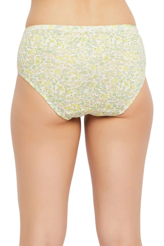 Mid Waist Floral Print Hipster Panty in Off White with Inner Elastic - Cotton