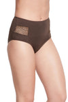 High Waist Hipster Panty with Lace Inserts in Coffee Brown - Cotton