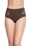 High Waist Hipster Panty with Lace Inserts in Coffee Brown - Cotton