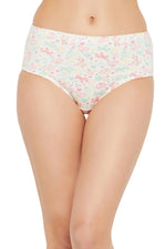 Mid Waist Printed Hipster Panty with Inner Elastic in White - Cotton