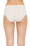 Mid Waist Printed Hipster Panty with Inner Elastic in White - Cotton