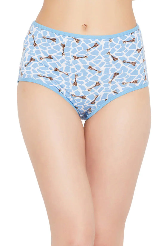 High Waist Giraffe Print Hipster Panty in Sky Blue - Cotton