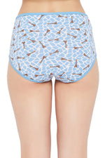 High Waist Giraffe Print Hipster Panty in Sky Blue - Cotton