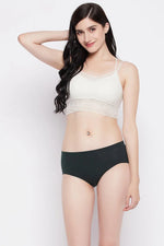 Mid Waist Hipster Panty in Pine Green with Inner Elastic - Cotton-PN3254A17-XXL