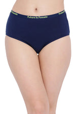 Cotton High Waist Hipster Panty with Printed Waistband In Blue