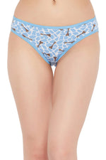 Low Waist Giraffe Print Bikini Panty in Sky Blue - Cotton