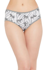 Mid Waist Zebra Print Hipster Panty in Grey - Cotton