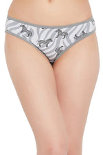 Low Waist Zebra Print Bikini Panty in White - Cotton