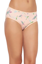 Mid Waist DragonFly Print Hipster Panty in Soft Pink - Cotton