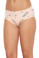 Mid Waist DragonFly Print Hipster Panty in Soft Pink - Cotton