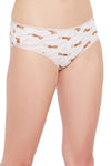 Mid Waist Animal Print Hipster Panty in White - Cotton