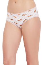 Mid Waist Animal Print Hipster Panty in White - Cotton