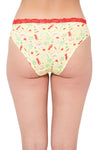 Low Waist Printed Bikini Panty in Lemon Yellow with Lace Waist - Cotton