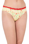 Low Waist Printed Bikini Panty in Lemon Yellow with Lace Waist - Cotton