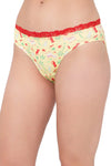 Low Waist Printed Bikini Panty in Lemon Yellow with Lace Waist - Cotton