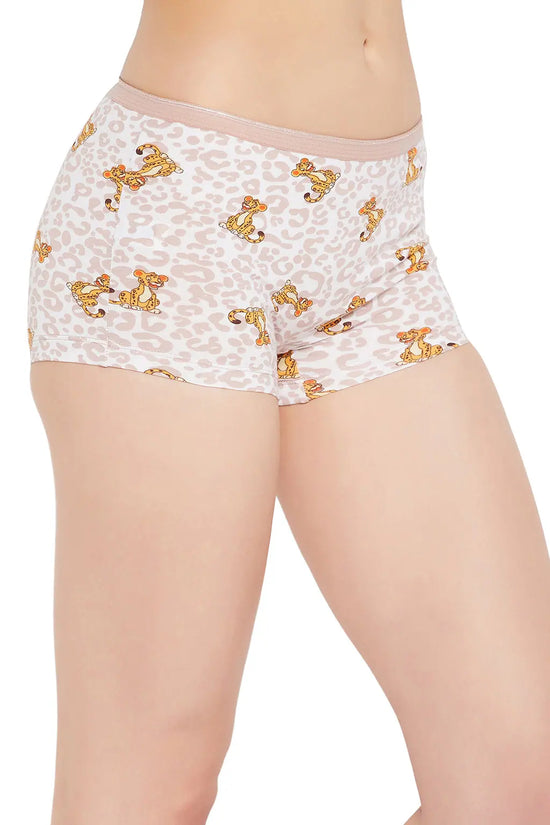 Mid Waist Leopard Print Boyshorts in White - Cotton