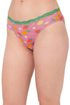 Low Waist Fruit Print Bikini Panty in Baby Pink with Lace Waist - Cotton