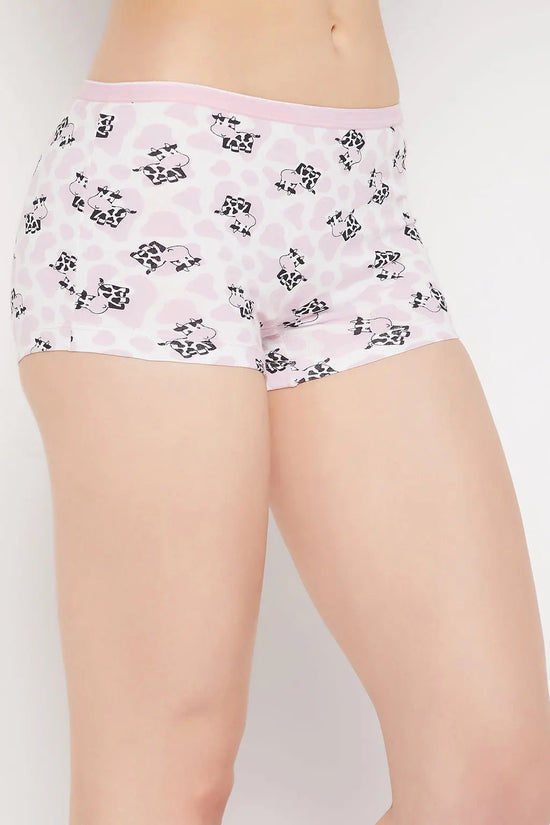 Mid Waist Cow Print Boyshorts in White - Cotton