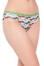 Low Waist Tiger Print Bikini Panty in Multicolour with Lace Waist - Cotton