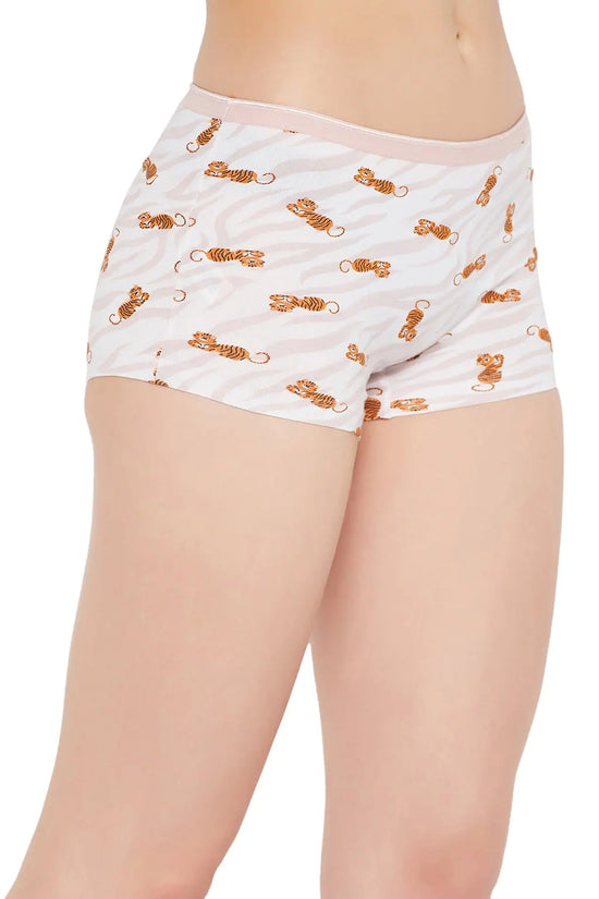 Mid Waist Tiger Print Boyshorts in Soft Pink - Cotton