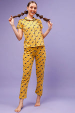 Tutti Fruity Button Down Shirt & Pyjama Set in Yellow - 100% Cotton