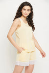 Top & Shorts Set in Lemon Yellow with Lace Panels - Cotton