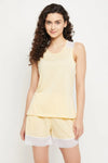 Top & Shorts Set in Lemon Yellow with Lace Panels - Cotton