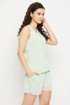 Top & Shorts Set in Mint Green with Lace Panels - Cotton