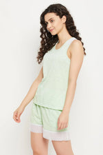 Top & Shorts Set in Mint Green with Lace Panels - Cotton