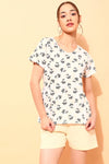 Cow Print Top & Solid Shorts Set in White - 100% Cotton