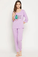 Cactus Print Top & Joggers Set in Lavender - 100% Cotton