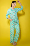 Bug Print Button Down Shirt & Pyjama Set in Sky Blue - 100% Cotton