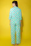 Bug Print Button Down Shirt & Pyjama Set in Sky Blue - 100% Cotton