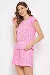 Dot Print Top & Shorts Set in Baby Pink - 100% Cotton