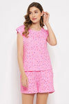 Dot Print Top & Shorts Set in Baby Pink - 100% Cotton