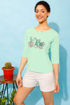 Cactus Print Top in Seafoam Green & Chic Basic Shorts in Grey - 100% Cotton